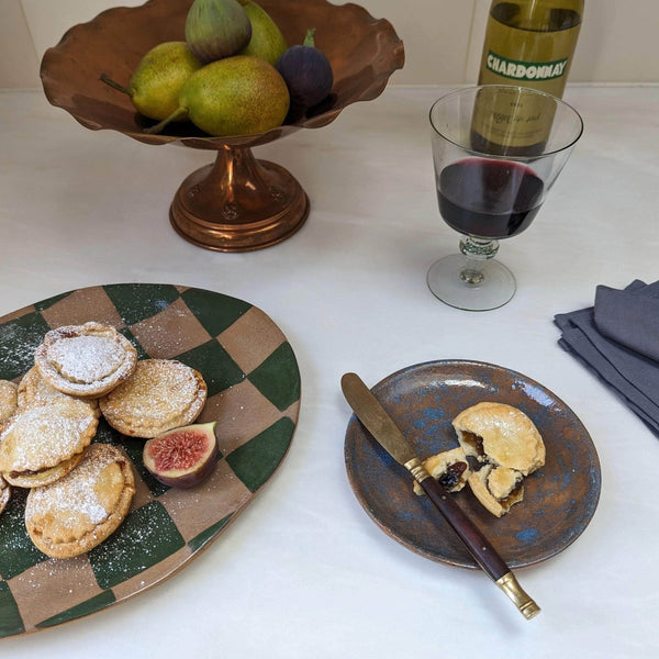 Green Oval Check Serving Platter