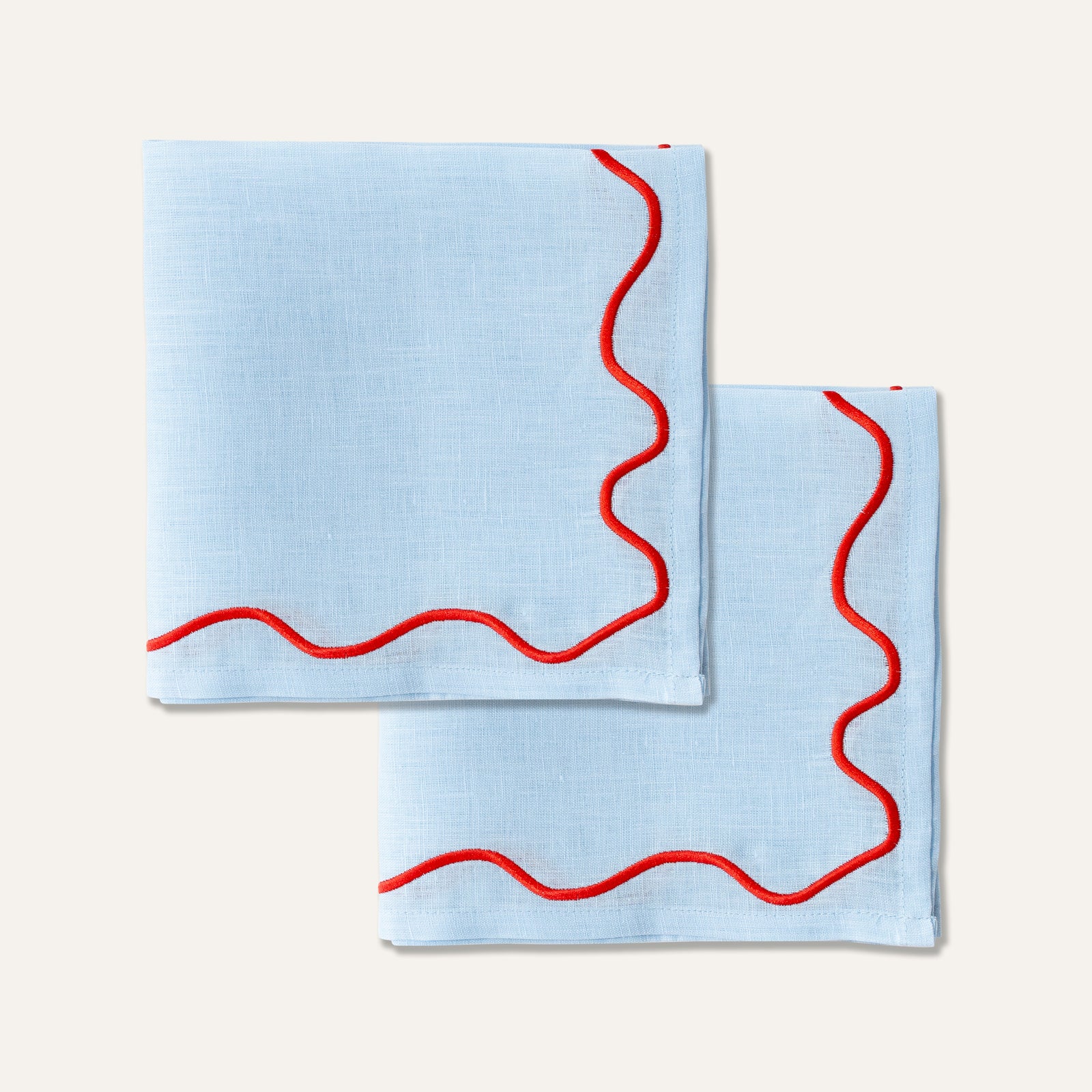 Wavy Linen Napkins Blue/Red - set of 2