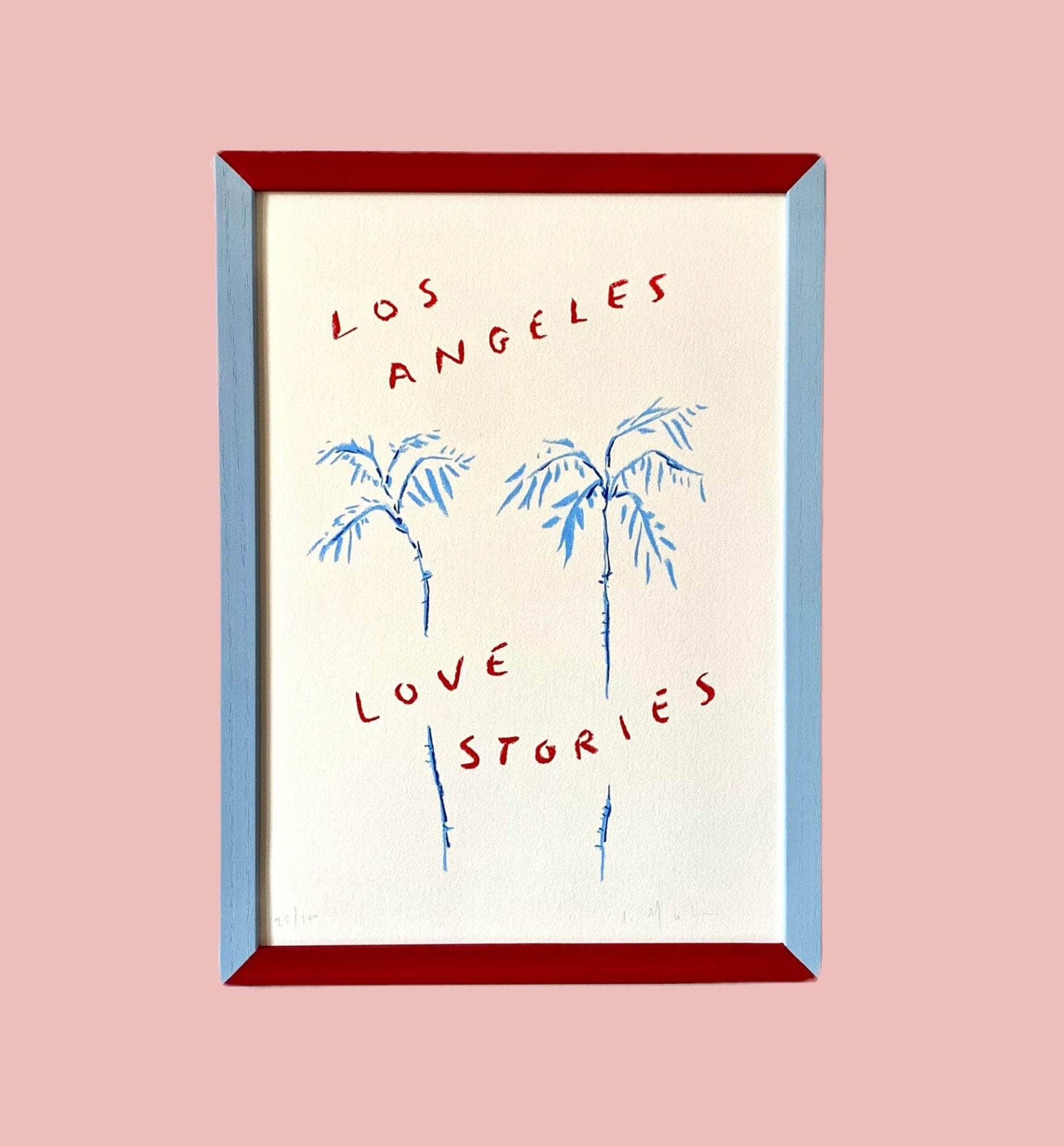 Painted Wood Picture Frame, Baby Blue & Burgundy