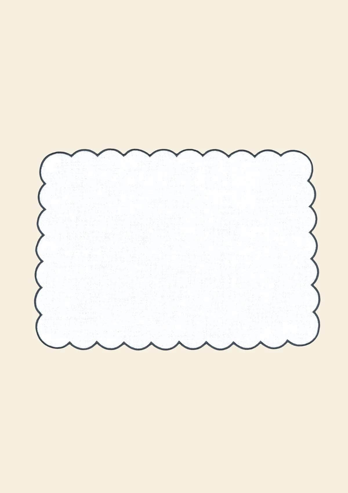 The White and Blue Slate Linen Scalloped Rectangular Placemats (Set of 2)
