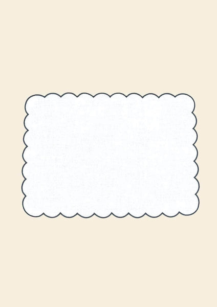 The White and Blue Slate Linen Scalloped Rectangular Placemats (Set of 2)