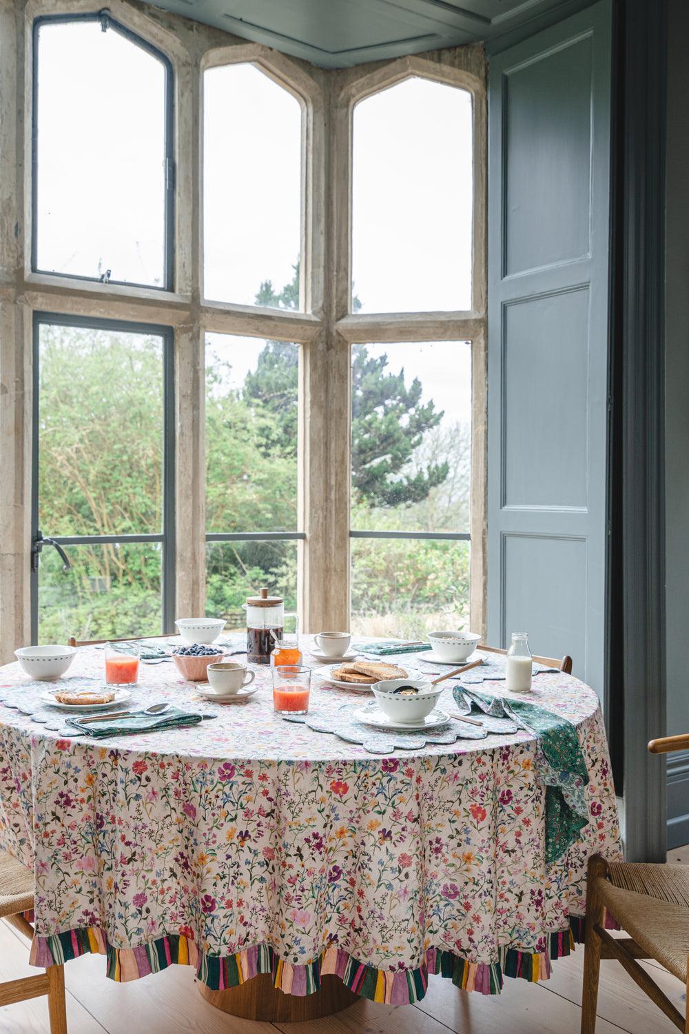 Ruffle Edge Round Tablecloth Made With Liberty Fabric Linen Garden & Archive Swatch