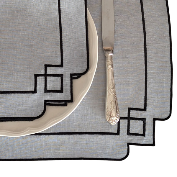 ARLES - Grey and Black Linen Placemat and Napkin Set