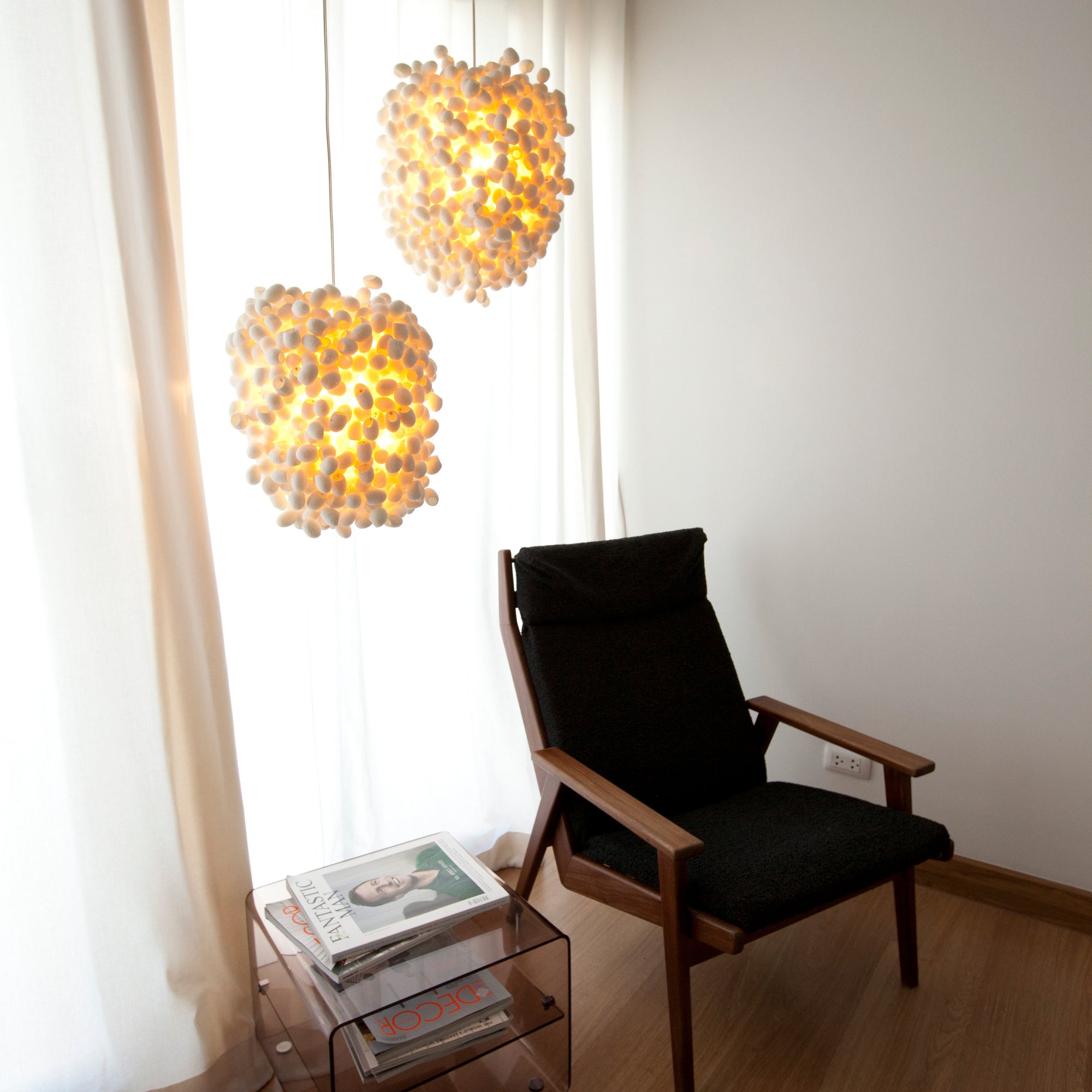 Cascadence Ceiling Light by Ango – Handcrafted Silk Cocoon Pendant