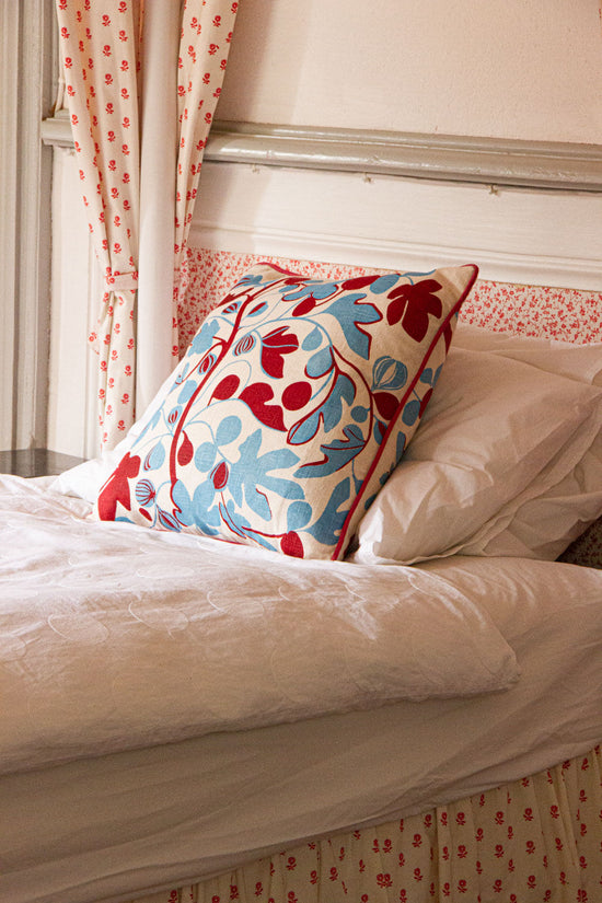Figs Cushion (Red and Cornflower Blue)