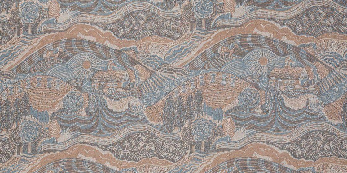 The Plough Fabric in Field Blue and Dawn Grey
