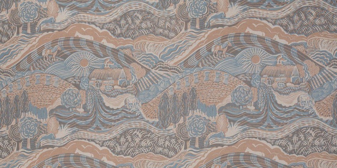 The Plough Fabric in Field Blue and Dawn Grey