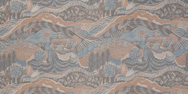 The Plough Fabric in Field Blue and Dawn Grey