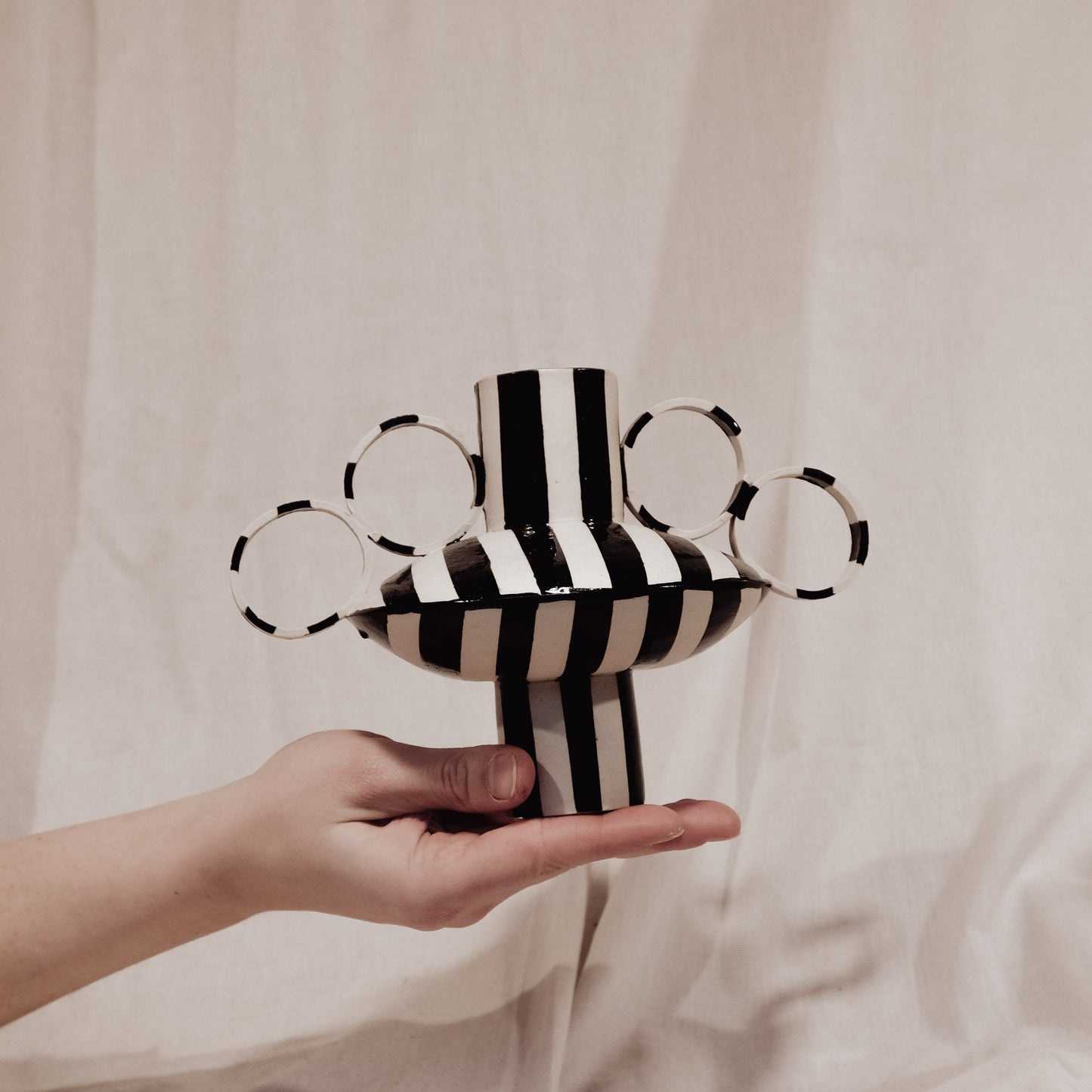 Small Zebrino - Classic Black & White Stripes - II - Porcelain Vase