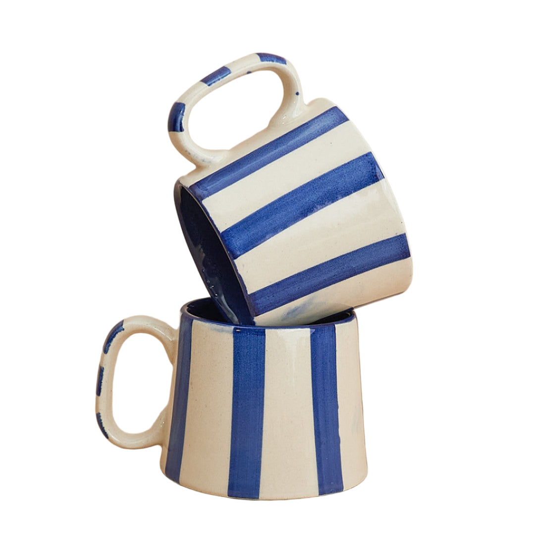 Ceramic Stripe Coffee Cup - Dark Blue 220ml (SET OF 4)