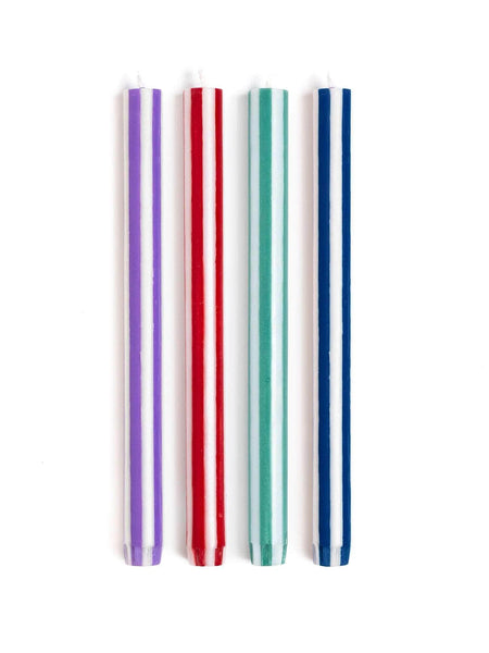 Stripe Dinner Candles - Mixed Set: White Strong 1