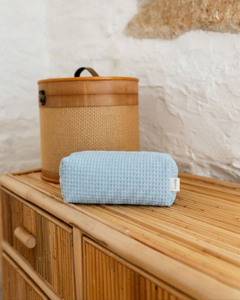 White and Light Blue Cosmetic Bag