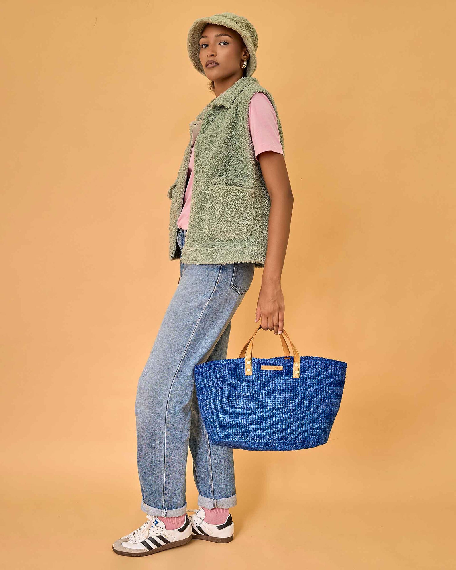 BANDARI: True Blue & Tan Leather Sisal Shopper