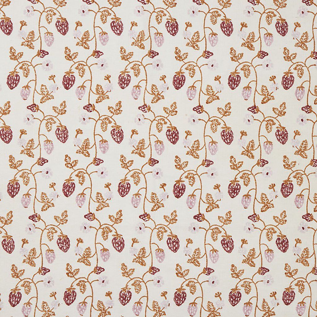 Strawberry Block Printed Fabric Linen/Cotton Copper