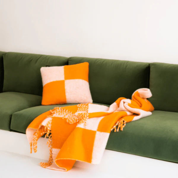 Viso Mohair Blanket Orange & White Check