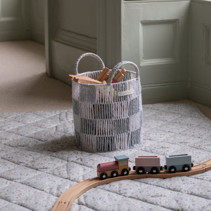 Checkerboard Storage Basket Small - Powder Blue