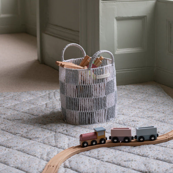 Checkerboard Storage Basket Small - Powder Blue