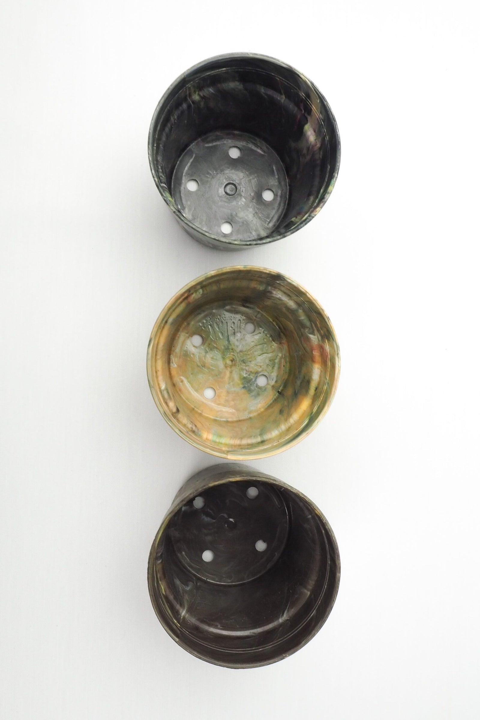 3 Vintage Marbled Plant Pots