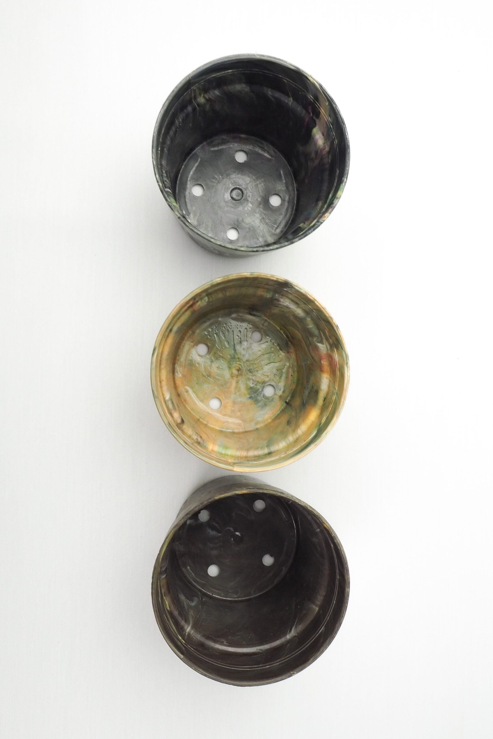 3 Vintage Marbled Plant Pots