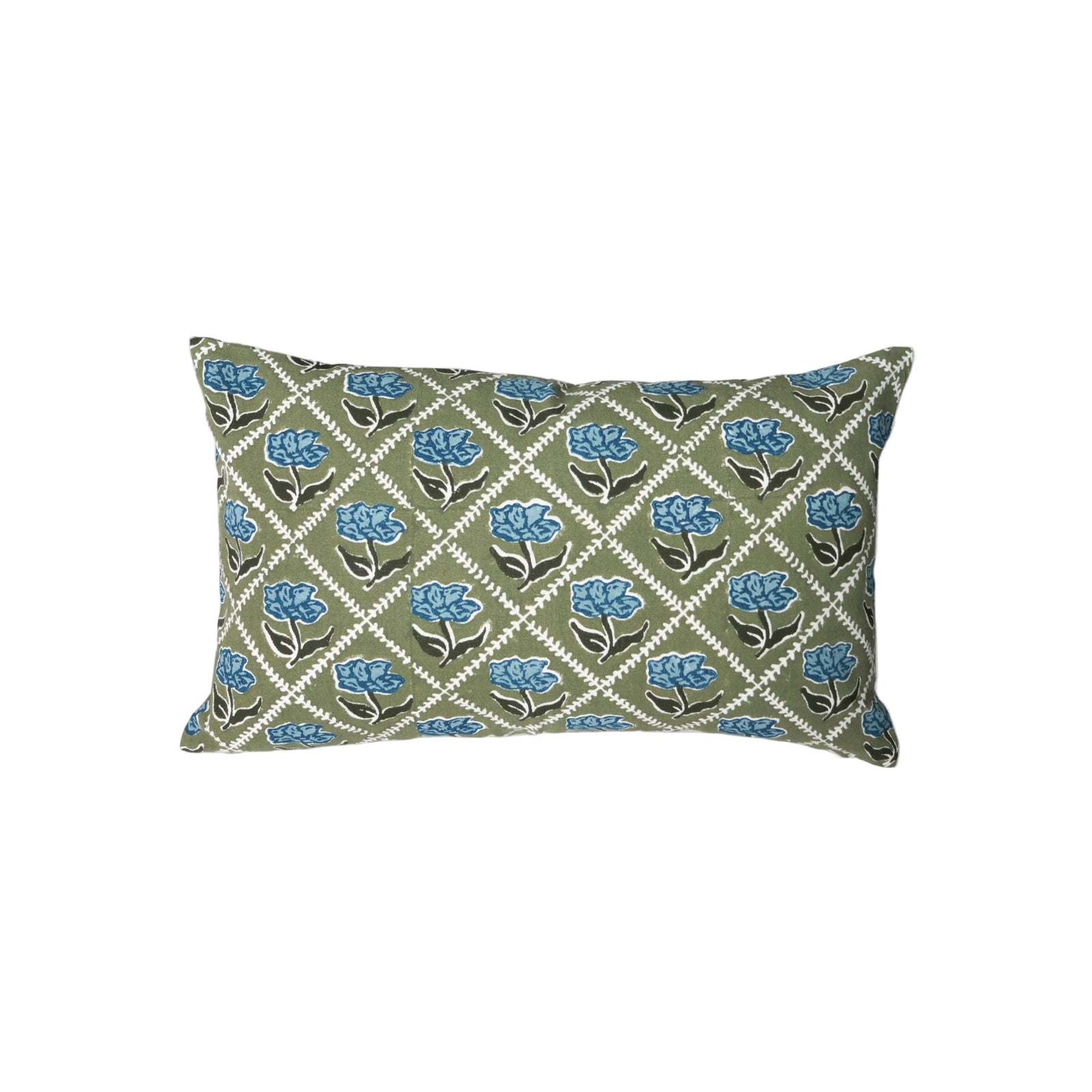 Noor Lumbar Throw Pillow Cover - Olive & Blue