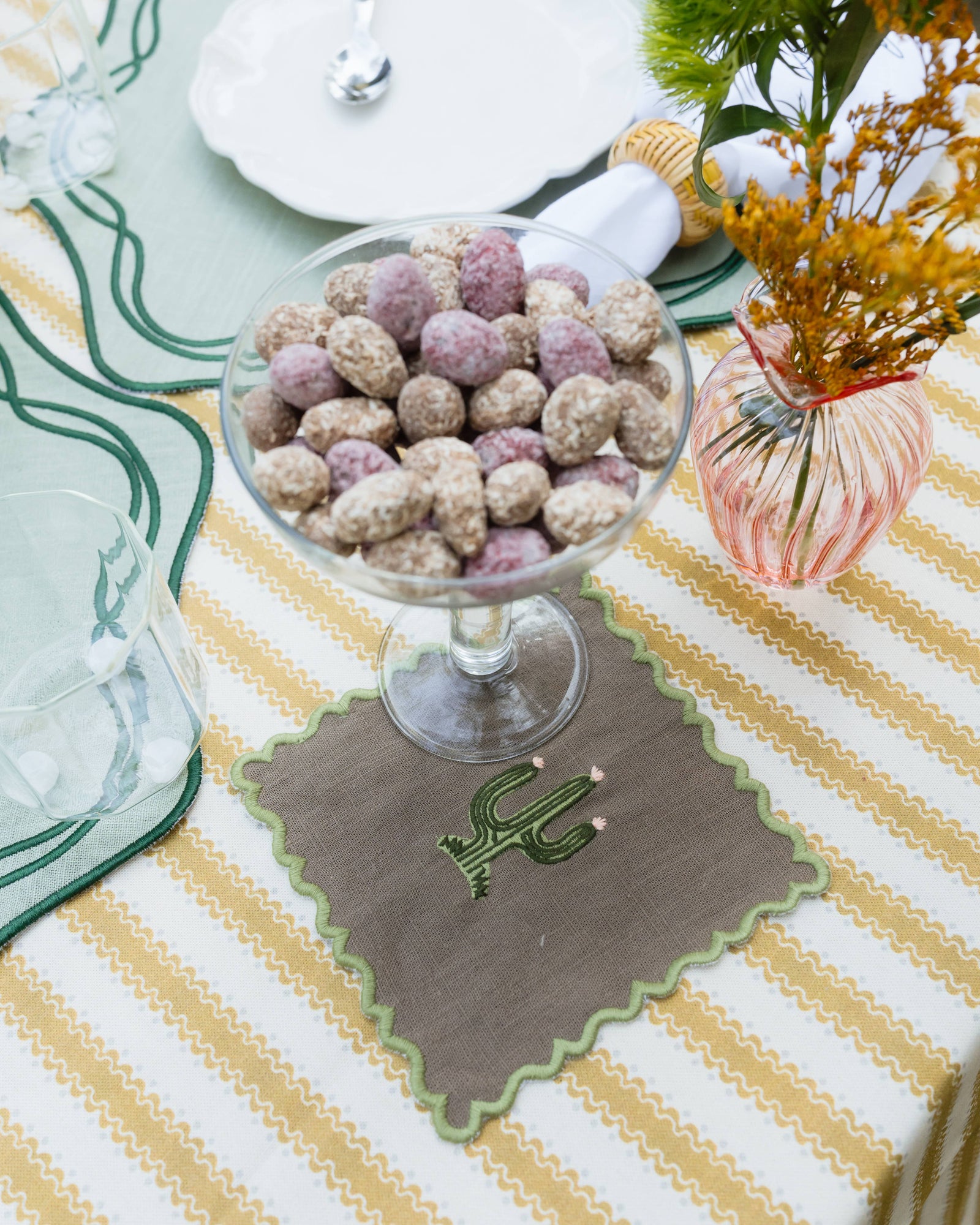 Scalloped Brown Cocktail Napkin with Cactus