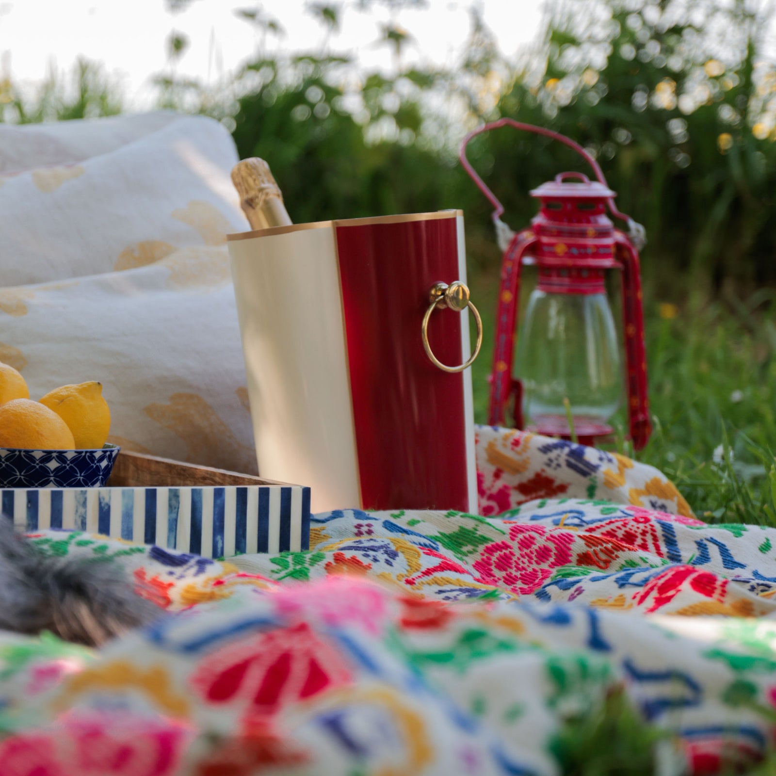 Scalloped Wine Cooler | Ruby Red and White | Striped