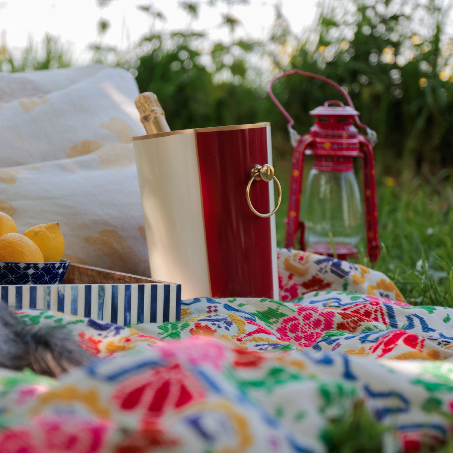 Scalloped Wine Cooler | Ruby Red and White | Striped