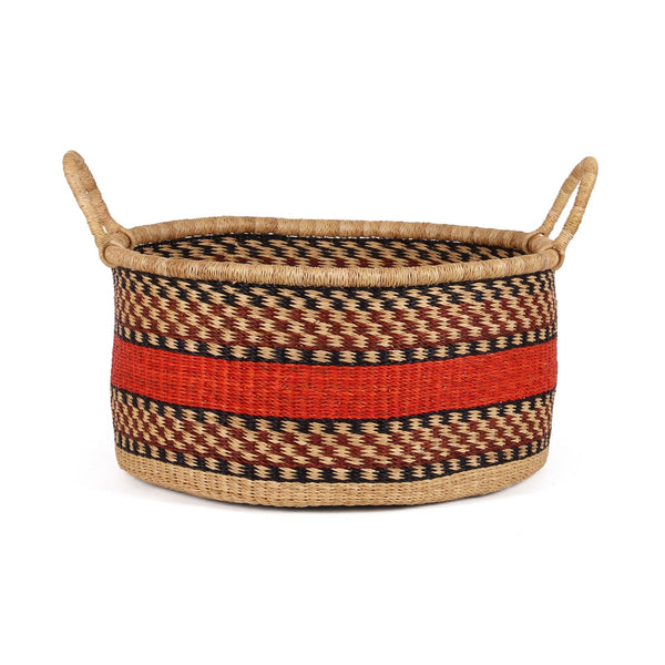 MADONUDENU: Medium Orange, Brown and Black Floor Storage Basket with Handles