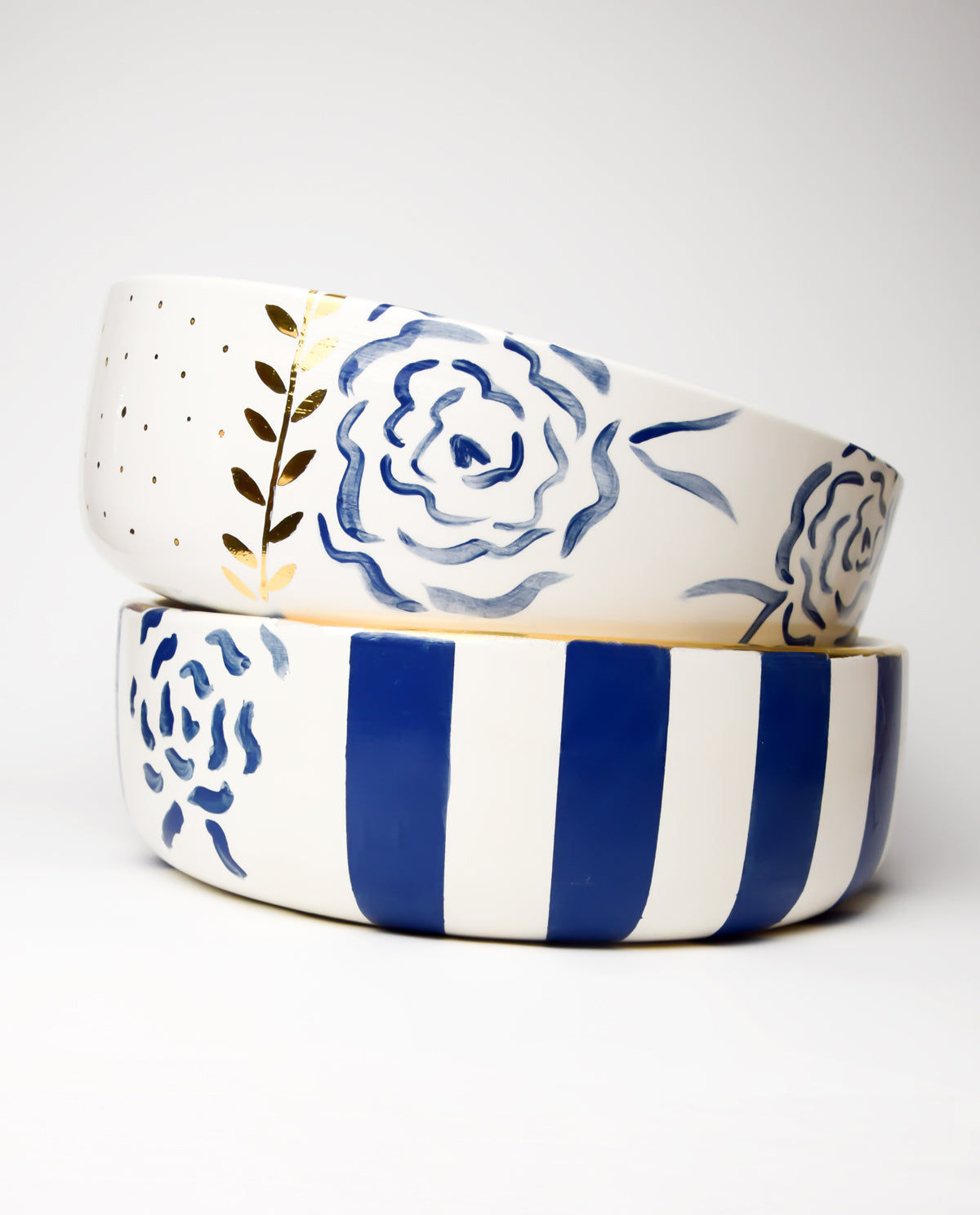 Royal Blue stripe salad bowl