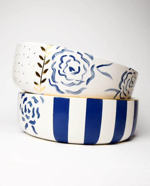 Royal Blue stripe salad bowl