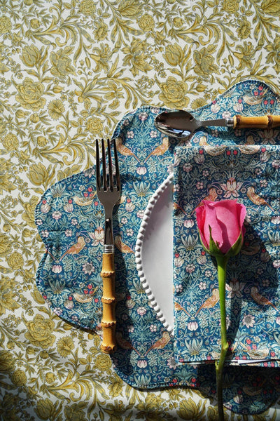 Reversible Stitch Napkin Set Made With Liberty Fabric Betsy Sage & Strawberry Thief