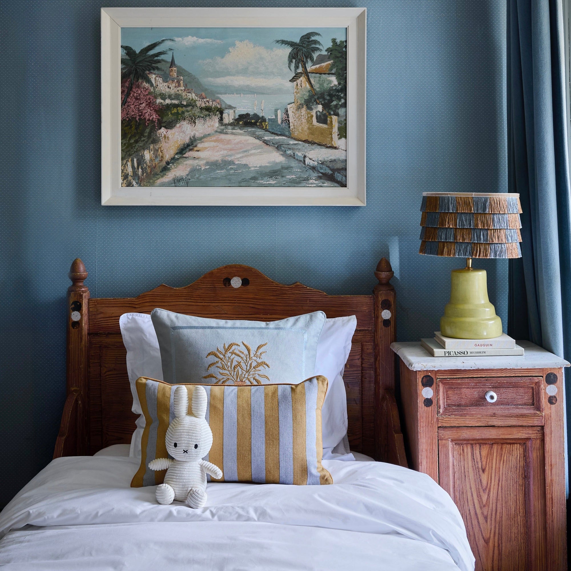 Double Sided Cushion Siena Raffia & Smokey Blue