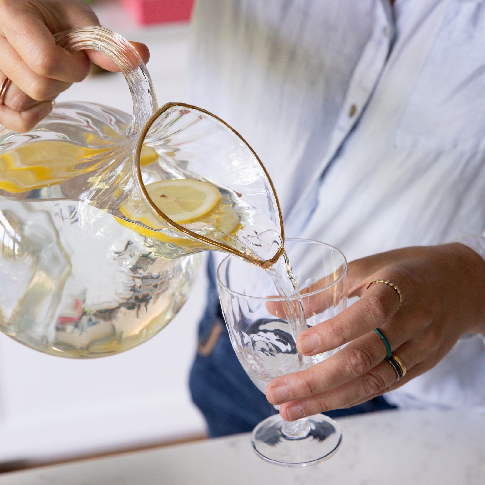 A Large Crystal Water Jug with Gold Rim
