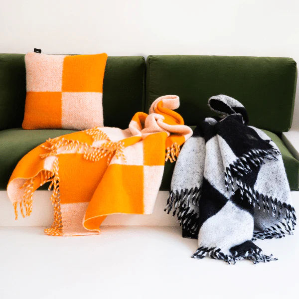 Viso Mohair Blanket Orange & White Check