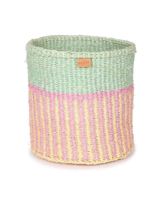 HOJA: Pink, Yellow & Green Stripe Woven Storage Basket
