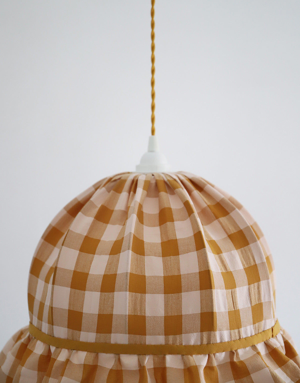 Vintage Dome Pendant Light with Ruffles in Mustard Gingham Print
