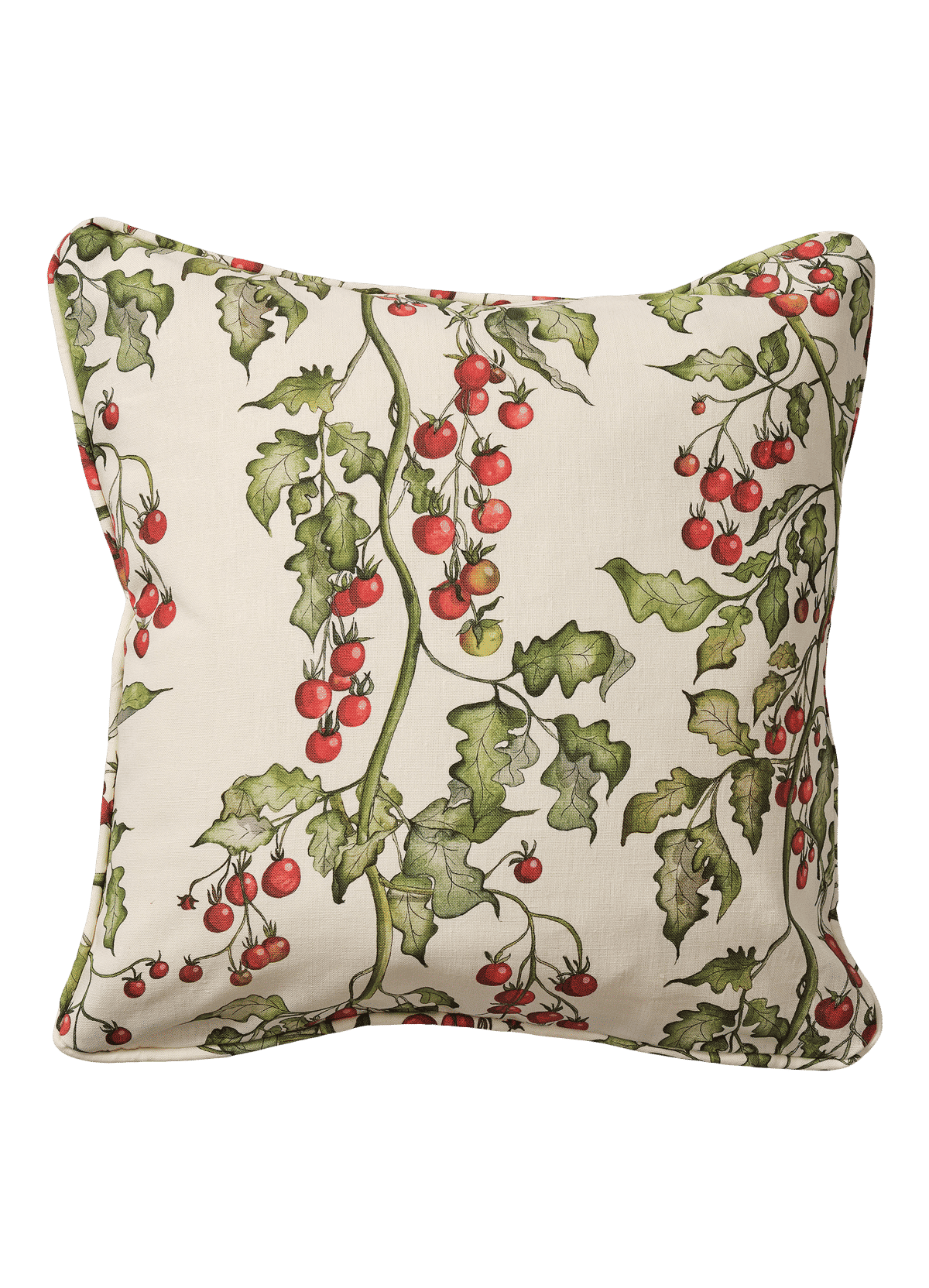 Square Tomato Vine Cushion with Piping
