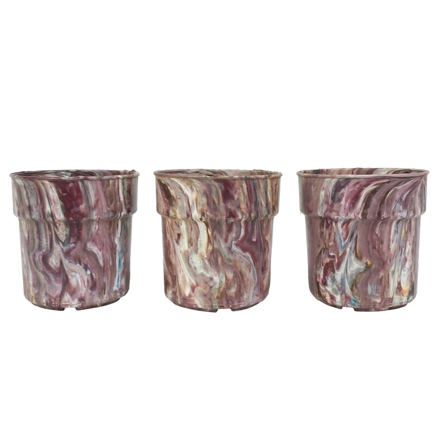 3 Vintage Marbled Plant Pots
