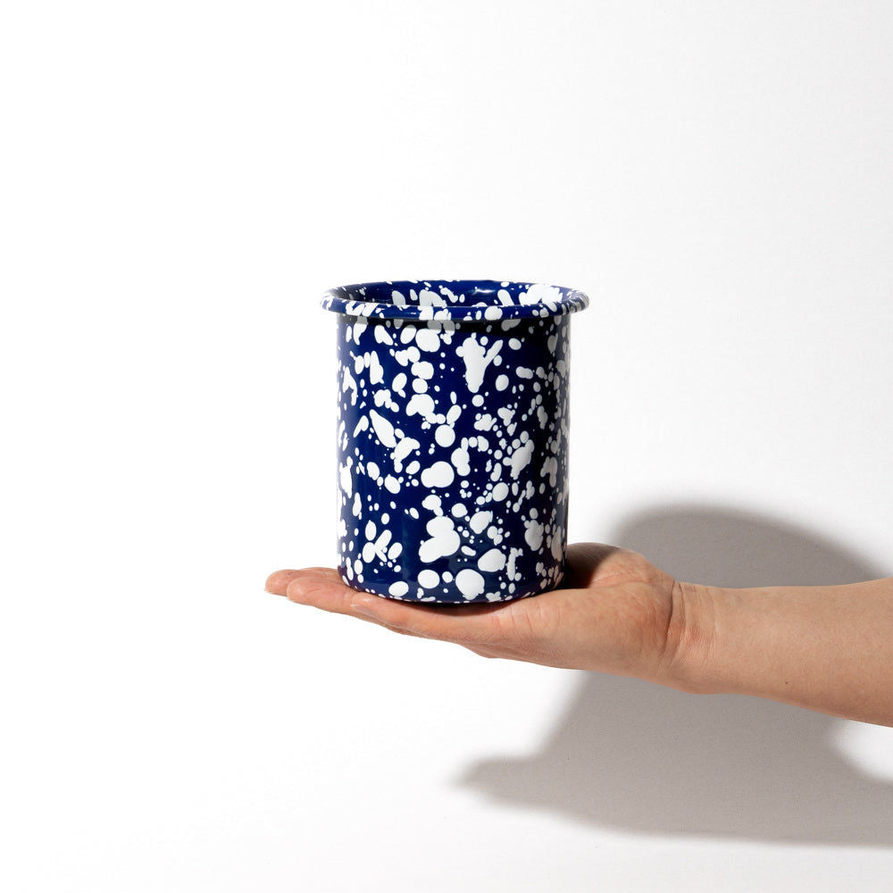Splatter Enamel Utensil Pot - Blue/White