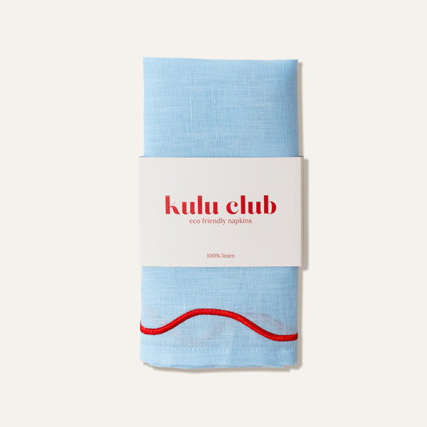 Wavy Linen Napkins Blue/Red - set of 2