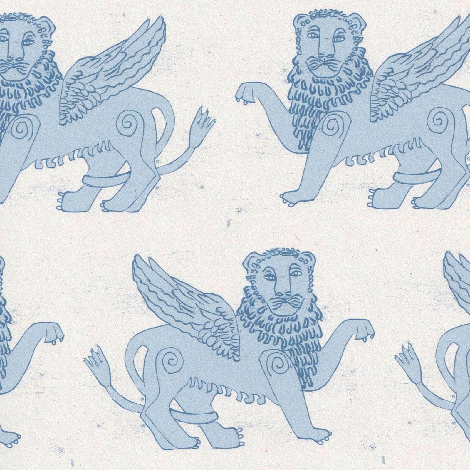 Winged Lion Wallpaper - Delft Blue