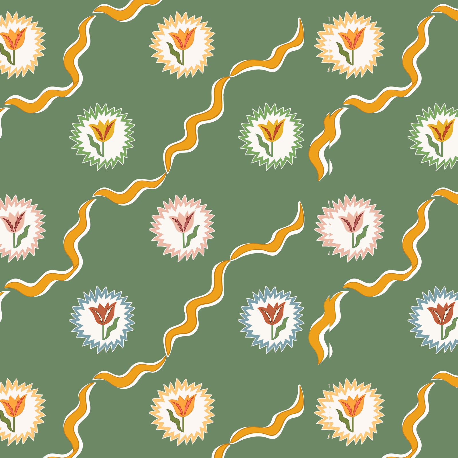Tulips of Belgravia Wallpaper - Green