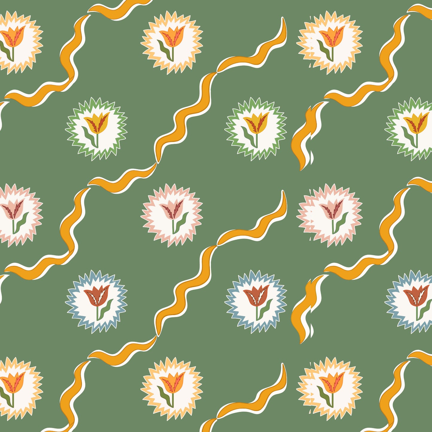 Tulips of Belgravia Wallpaper - Green
