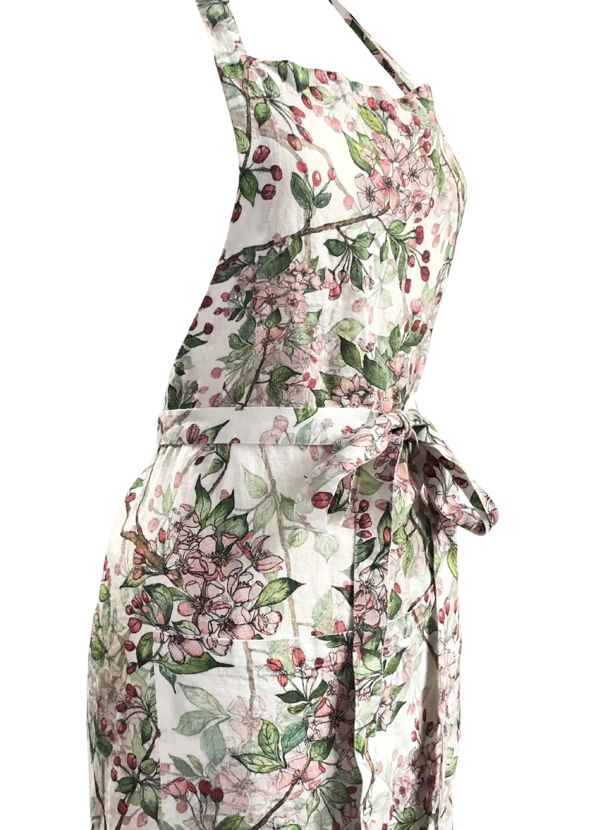 Cherry Blossom printed Linen Apron
