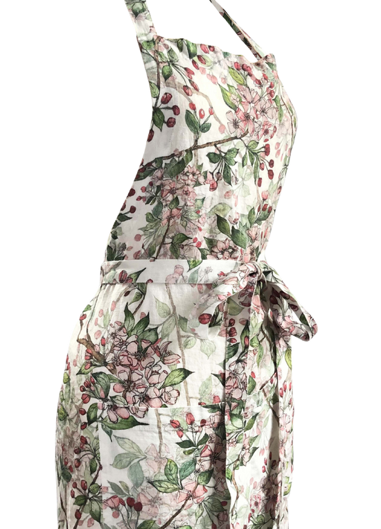 Cherry Blossom printed Linen Apron