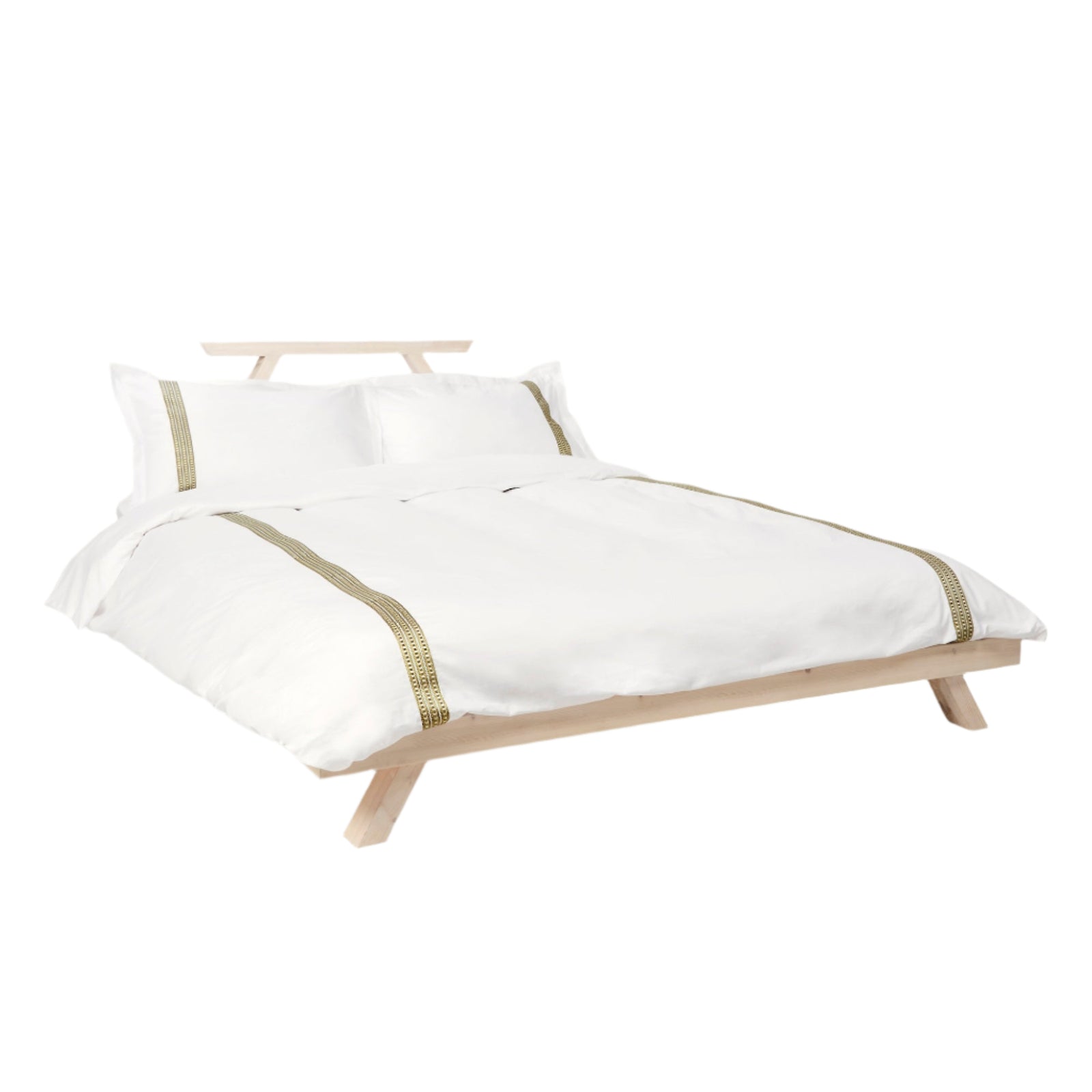 Raha Embroidered Duvet Cover - Classic White & Green