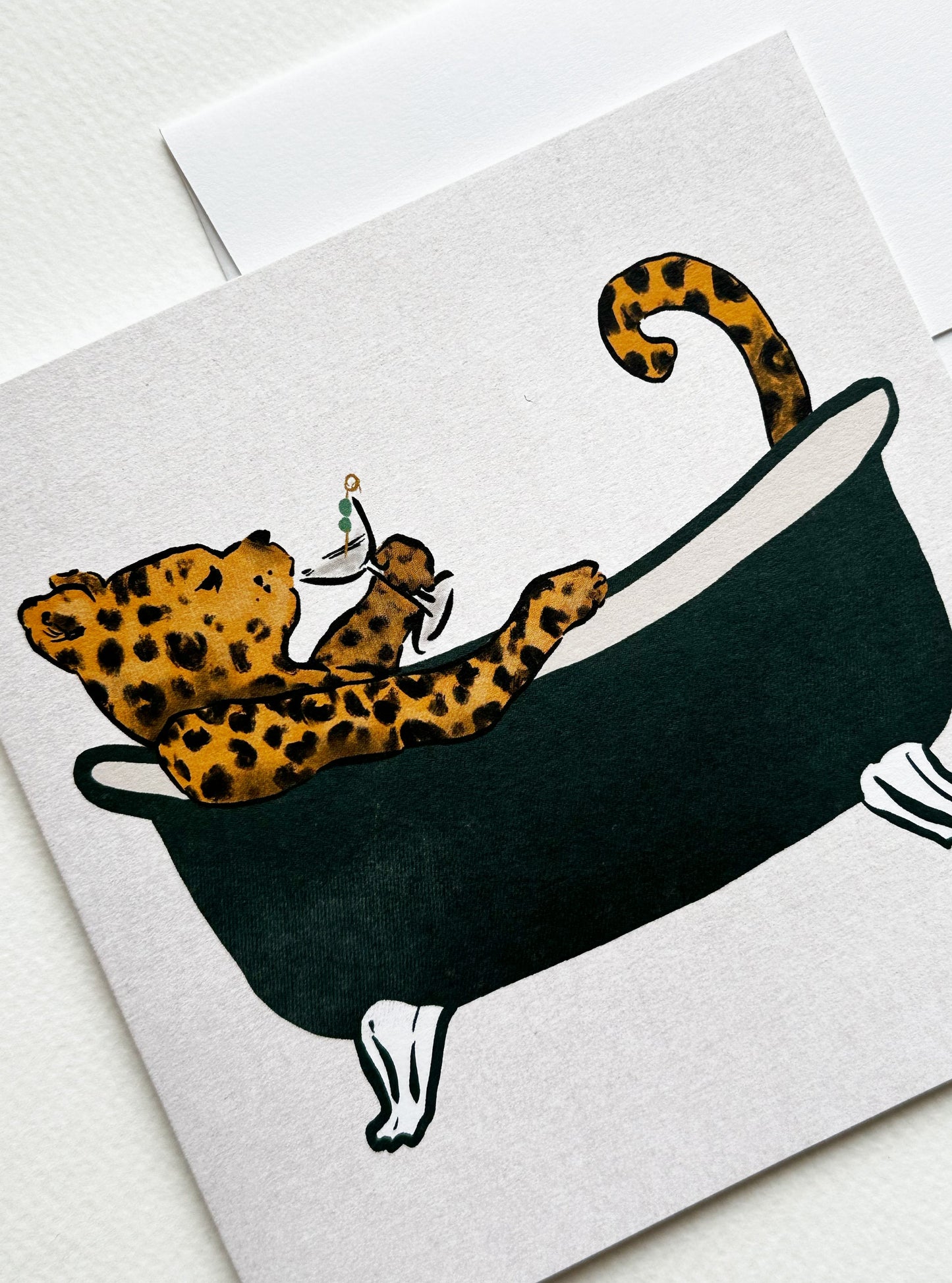 Leopard in a Bath Greeting Card