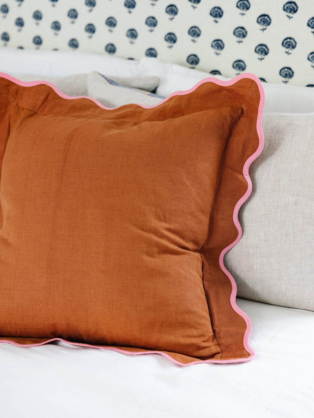 Darcy Linen Pillow - Rust + Light Pink