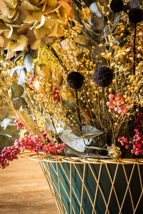 Wire Basket Planter | Forest Green & Gold