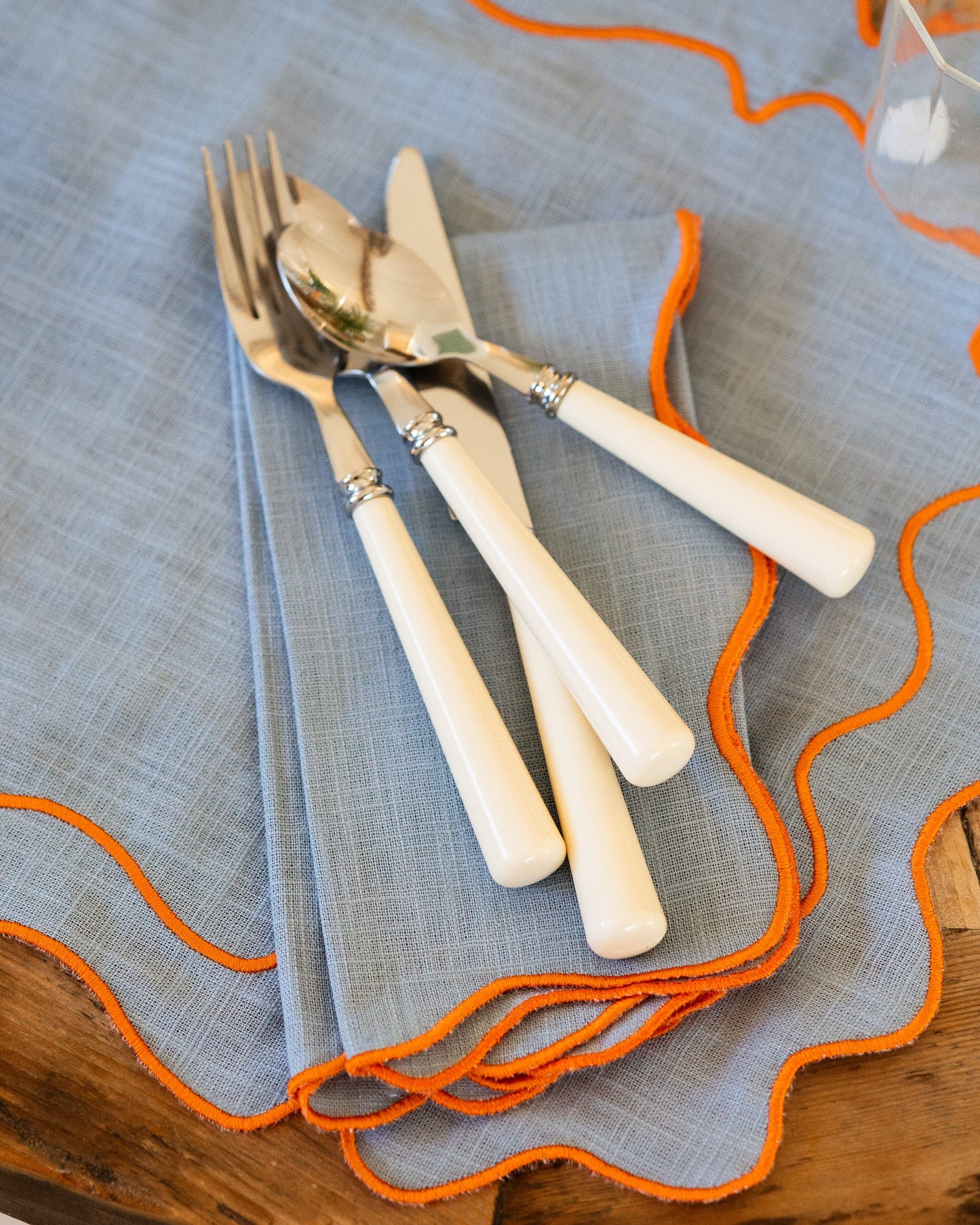 Sintra Napkin, Blue with Orange